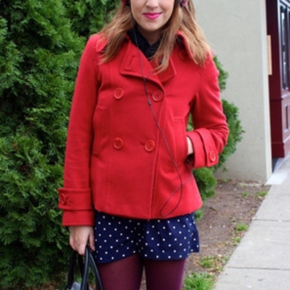 Forever 21 Jackets & Blazers - Forever 21 Bright Red Pea Coat Jacket with Pockets